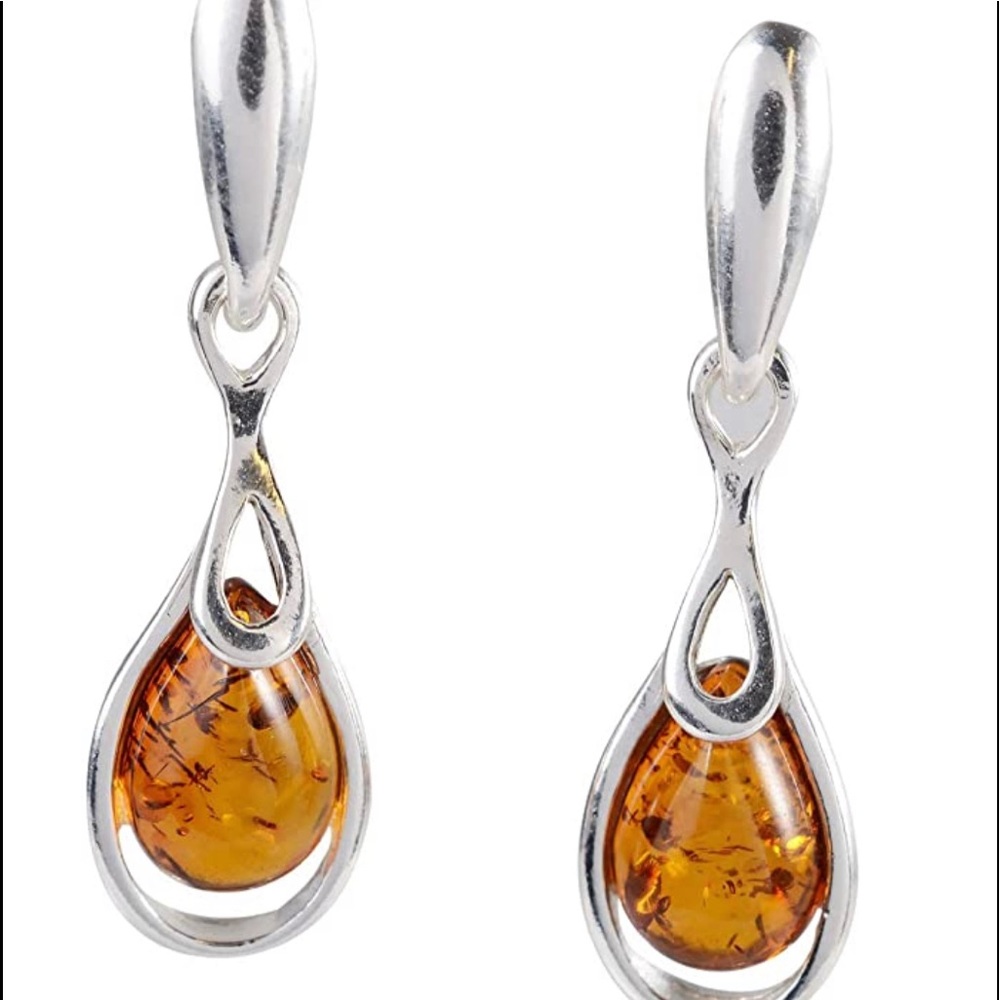Aunthentics/Sterling Silver/Honey Amber /Earrings